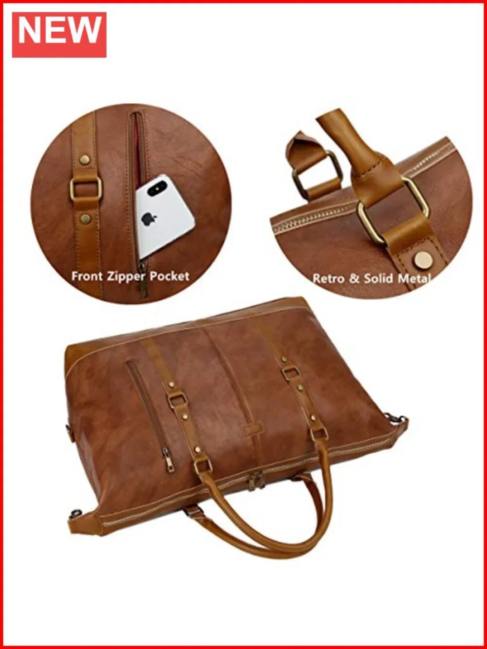 Faux Leather Travel Duffel Tote Bag Overnight Weekender for Men Women